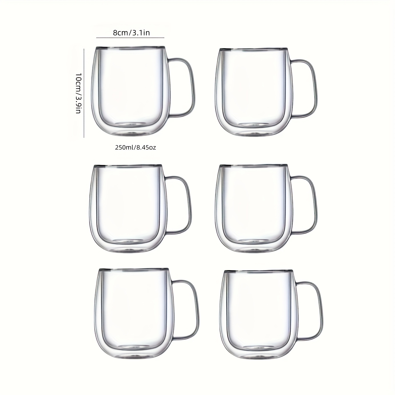 Image of 6pcs Set Of Double-walled Mugs With Handles, Heat-resistant Design For Milk, Juice, And Cold Drinks, Ideal For Home Use