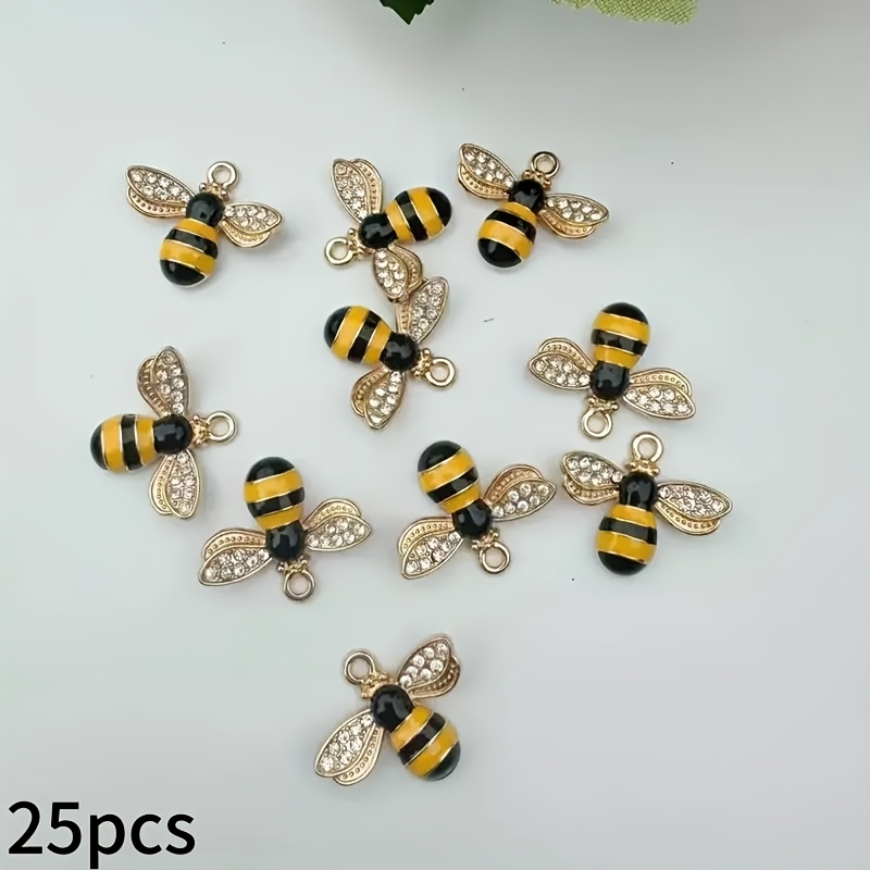 E-shop 25 Stück neue Bienen-Anhänger aus Legierung für die Schmuckherstellung - Goldfarbenes Metall mit schwarzen und gelben Emaille-Anhängern, für