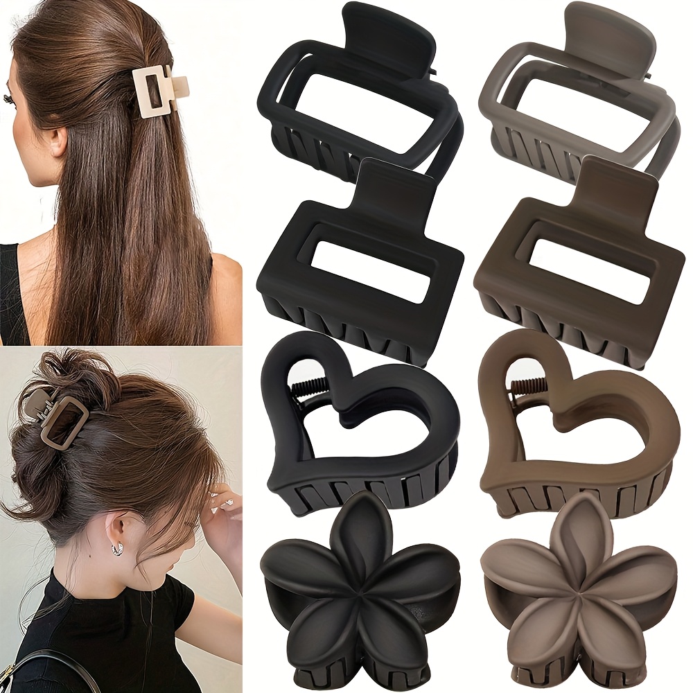 8pcs/set Women's Medium Hair Clips Black And Chic & Simple Hair Accessories For Daily Use