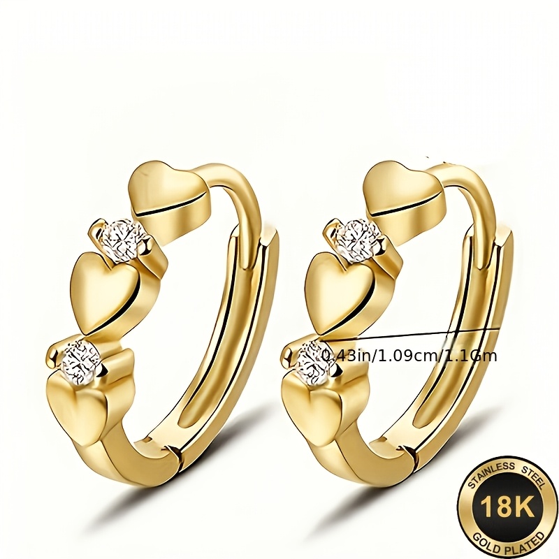 Women's 18K Gold-Plated Heart Earrings, Lightweight Design