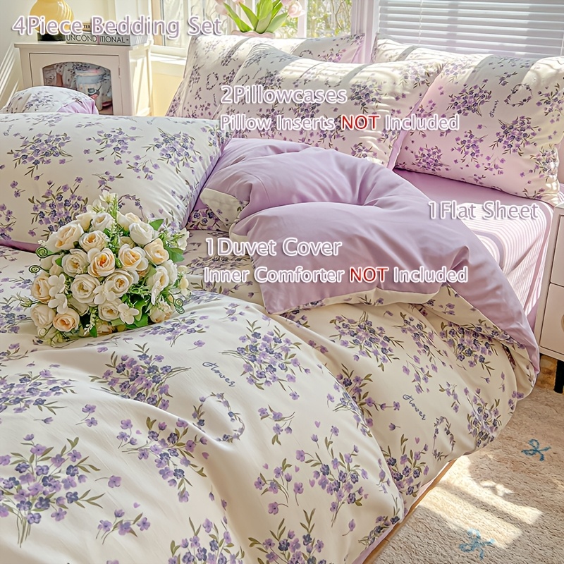 TEMU 4pcs Set: 1pc Duvet Cover And 2pcs Pillowcases And 1pc Fitted Sheet, Pleated Bedding (pillow Inserts, Duvet Insert Not Included)