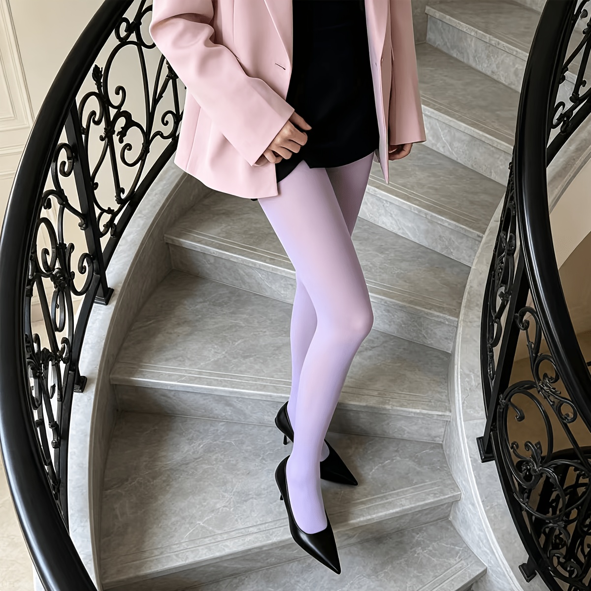 TEMU 1 Paire de Collants Transparents Violets Clair pour Femme - Leggings Très Extensibles avec -Accrocs, Doux, Adaptés à Toutes , Couleur Unie pour