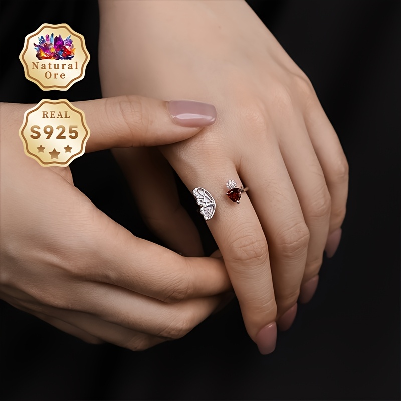 Women's S925 Silver Adjustable Open Gemstone Ring