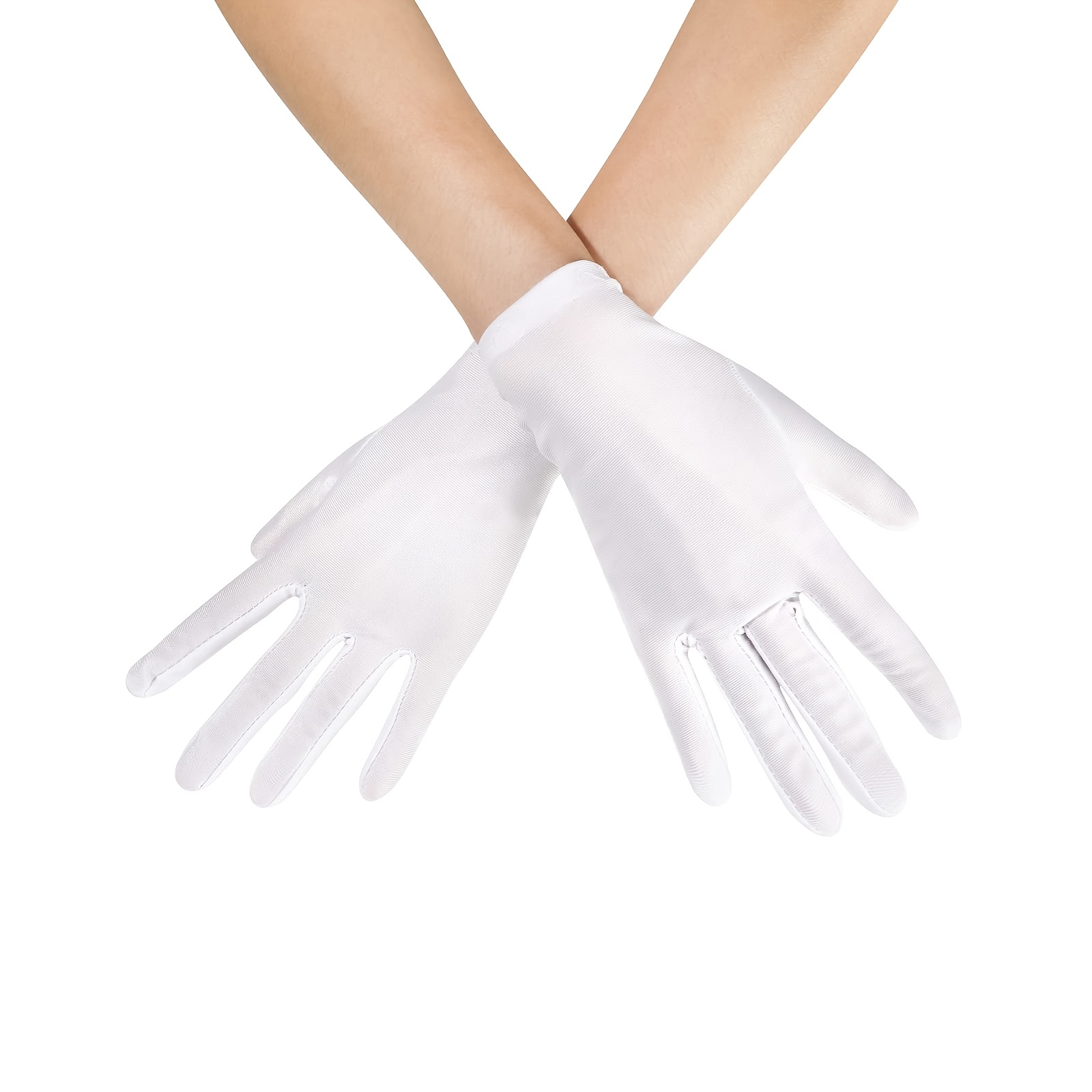 TEMU 1 Pair Stretch Satin Gloves - Short Breathable Full-finger Suitable For Formal Dress, Dance, Costumes | Lightweight Unisex Gloves With Filling |