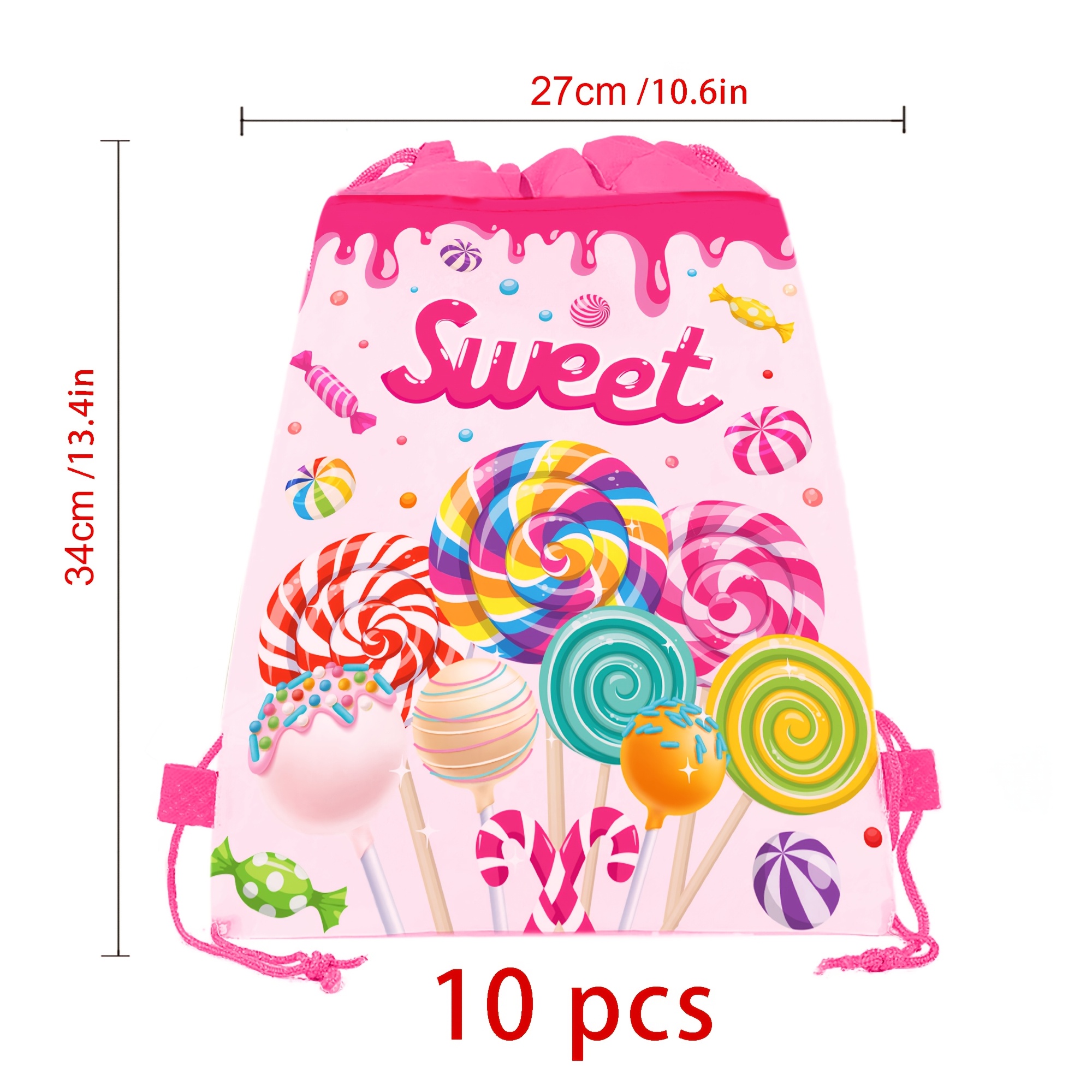 TEMU Gift For Her/him Set Of 10 Lollipop-themed Drawstring Bags Made From Non-woven Material, Perfect For Candy Gifts And Treats At Birthday
