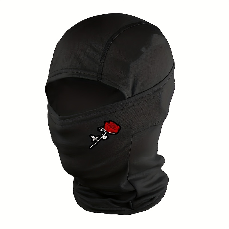 TEMU 1/2/5 stuks Roos Geborduurde Full Face Sport Headset " " Wandelen Skiën Ademend Gezichtsmasker Winddicht Unisex Beschermende Uitrusting