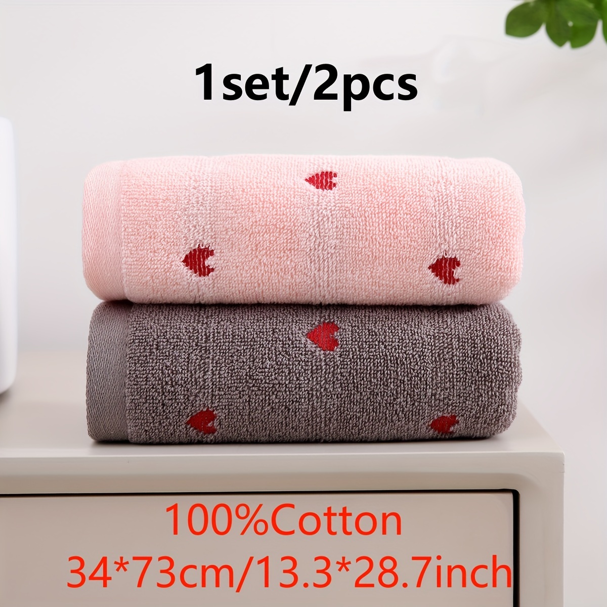 Image of Cotton Towels With Heart Patterns, Thick, Absorbent, Soft, And Skin-friendly, In Colors For Adults' Face Washing, Suitable For Bathroom Use