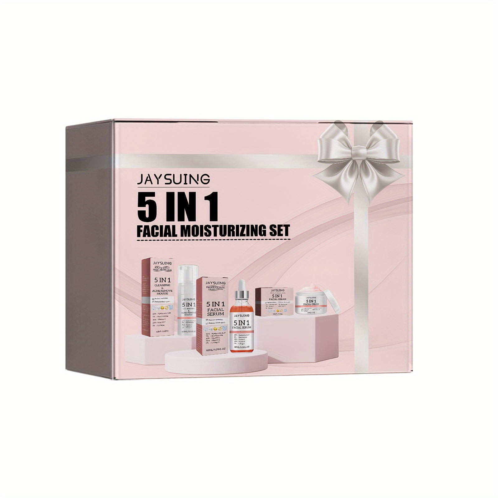 facial skin care gift set 5 in 1 facial moisturizing set cleansing mousse serum firming cream with vitamin c e collagen hyaluronic acid hydrating and moisturizing deep moisturizing and firming skin facial care set box details 0