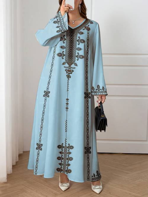 newly elegant robe for eastern style in 2026 featuring ethnic prints and a long skirt suitable for ramadan eid al fitr and eid al this loose and comfortable long sleeve dress is perfect for commuting and vacationing