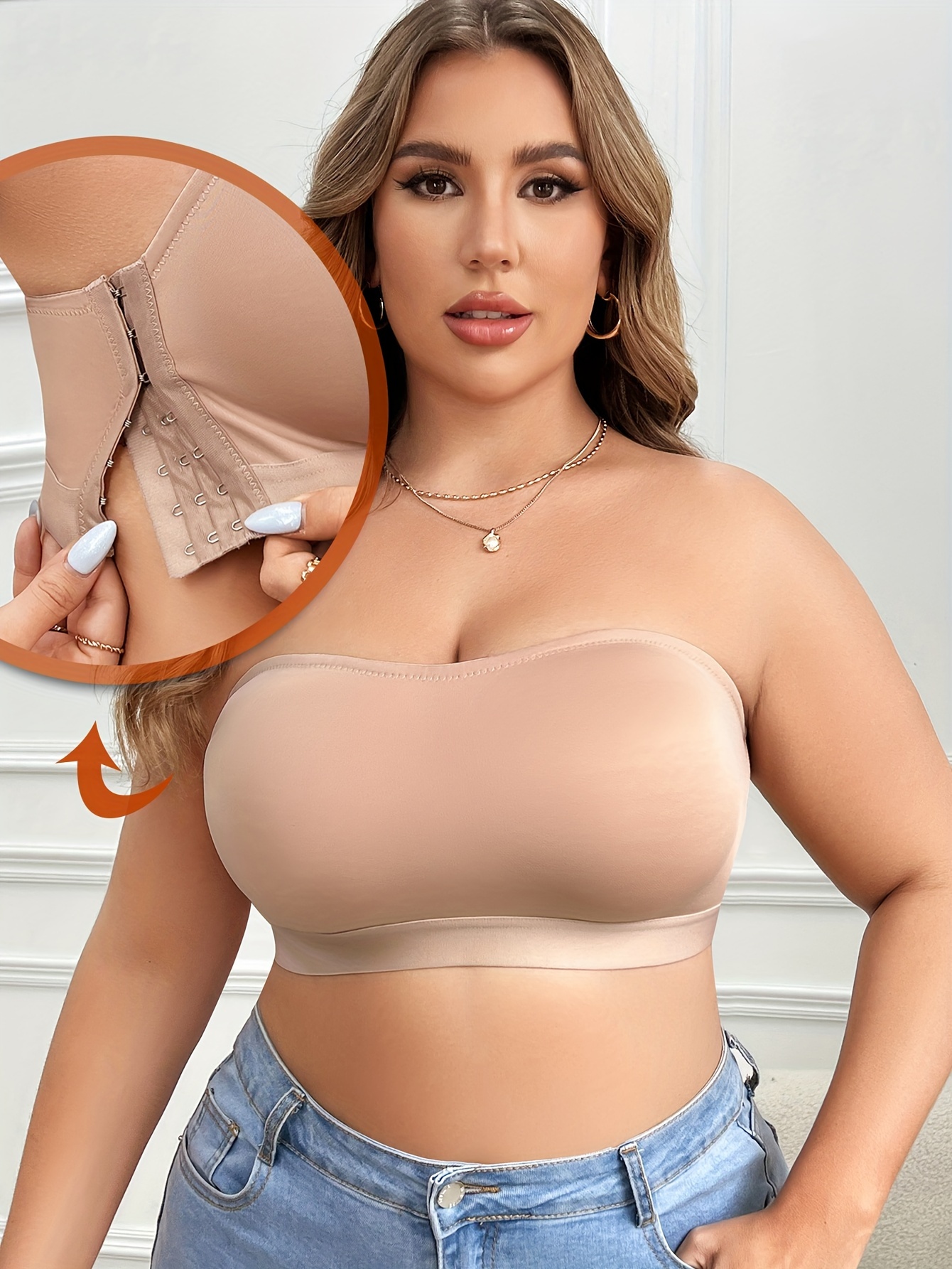 Plus Size Strapless Bras for Women, Designed to Minimize Large Busts Without Underwire, Featuring Soft Cups And a Single Layer, to Be Worn with Breast Stickers.
