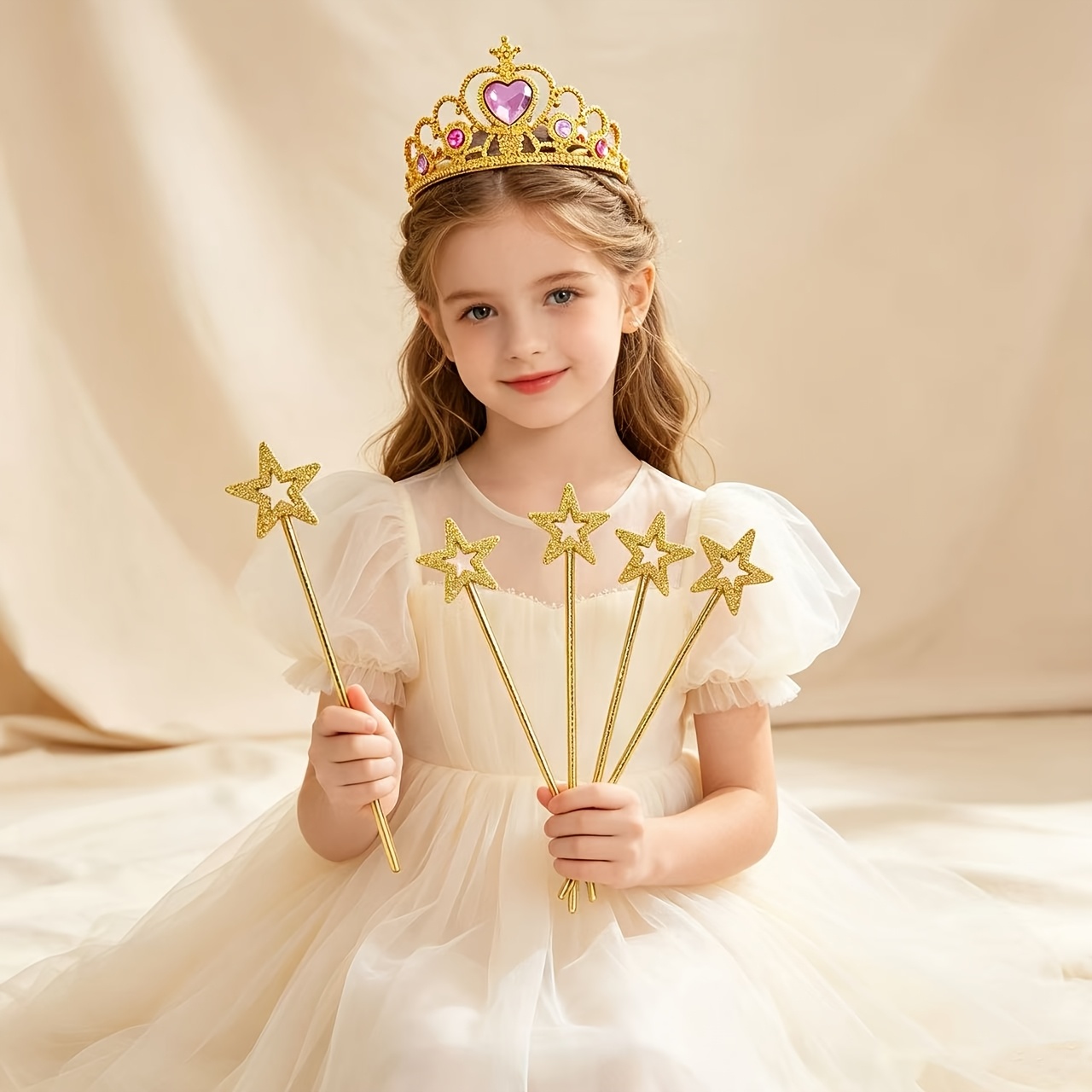 7 Sets Silvery Or 5 Sets Golden Star Wand And Heart Crown Set