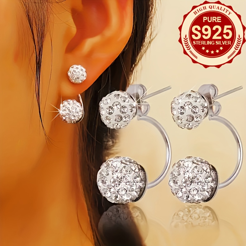 

1 Pair S925 Sterling Silver Double Spherical Earrings,, Hypoallergenic, Lightweight 2.3g, Luxury Urban Fashion Style For Women, Parties, Banquets, Weddings, Day Gift, Wear