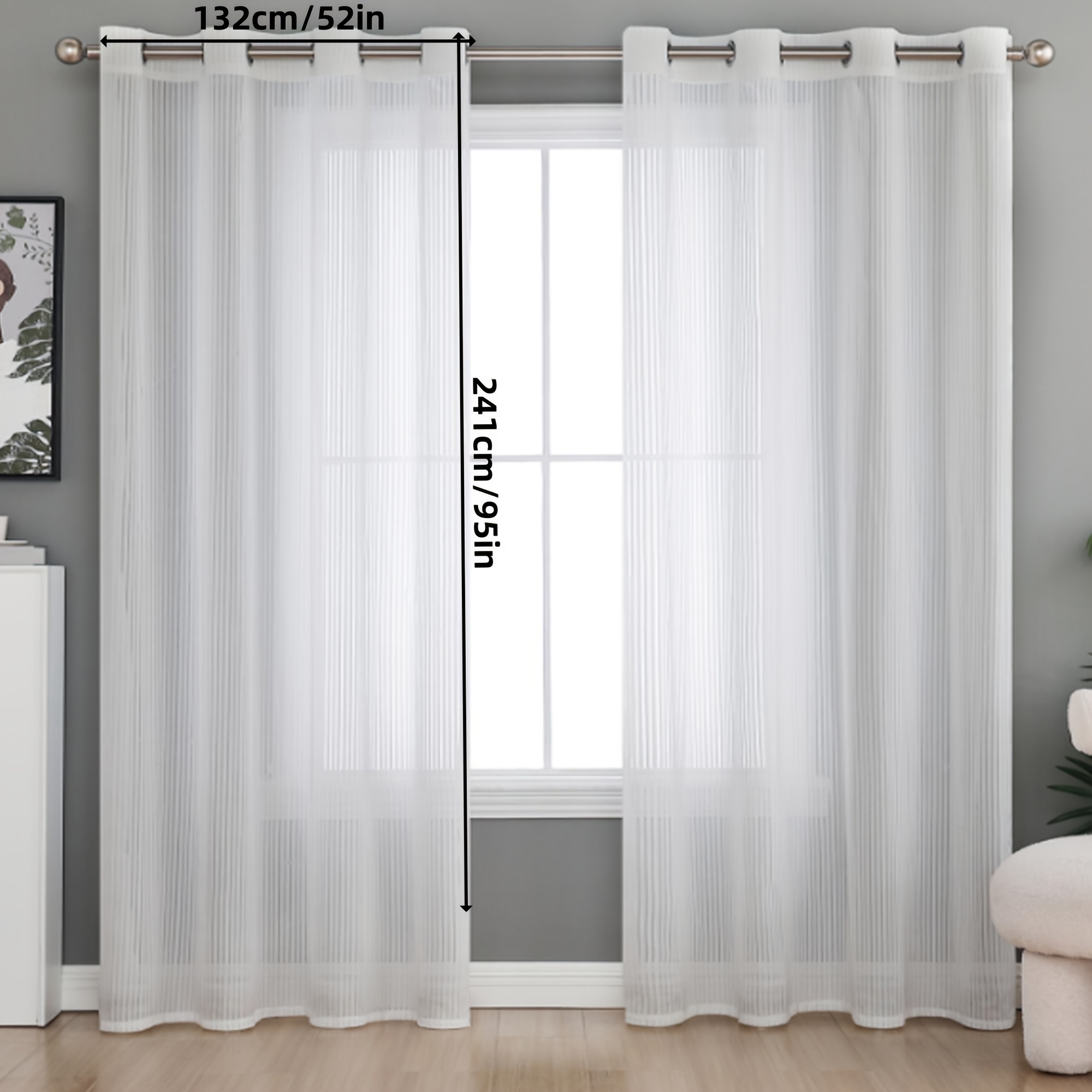 Image of 2pcs Simple And Fashionable Multi-functional White Blind Curtain, 100cm/140cm/150cm/210cm, Suitable For Bedrooms, Living Rooms, Study Rooms, , Transparent Home Decoration Curtain Fabric