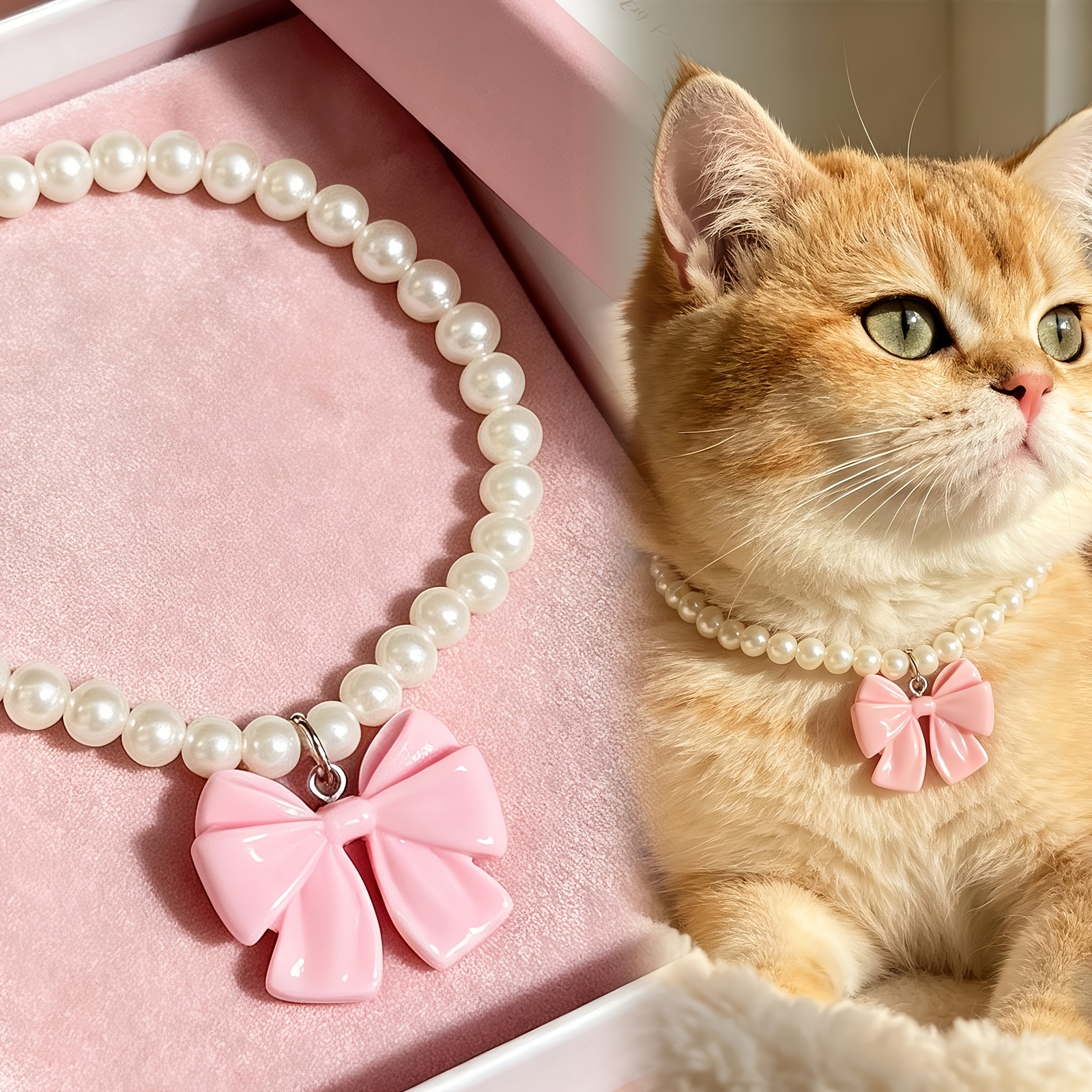 TEMU Collare con perle per gatto, 1 pezzo, stile multicolore, collare elasticizzato intrecciato a + ciondolo lucido, accessorio per animali domestici
