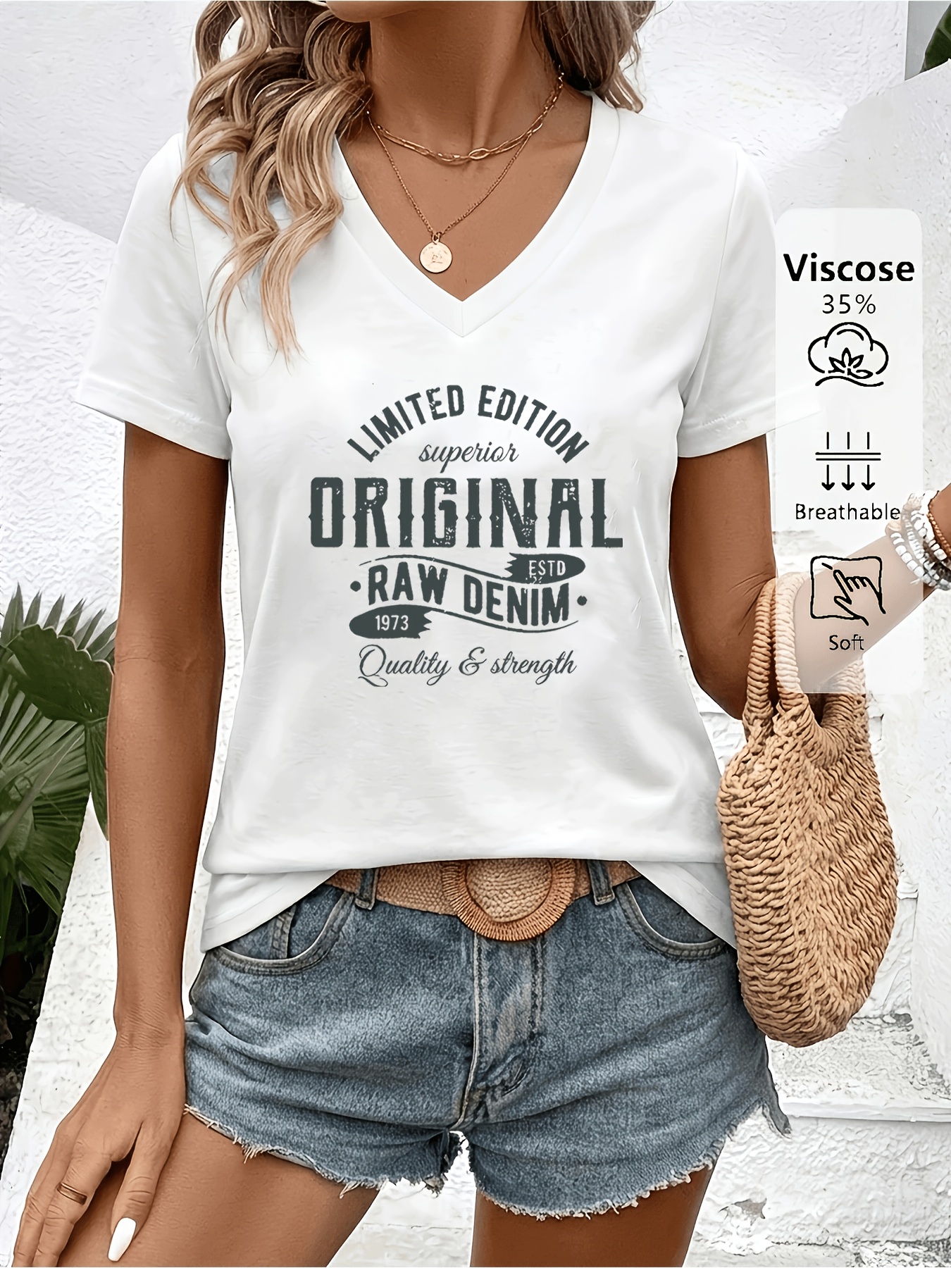 3pcs Set V-Neck Short-Sleeve T-Shirts, ORIGINAL Retro Distressed Letter Print, Soft And Skin-Friendly Fabric, Practical Top For, Machine Washable