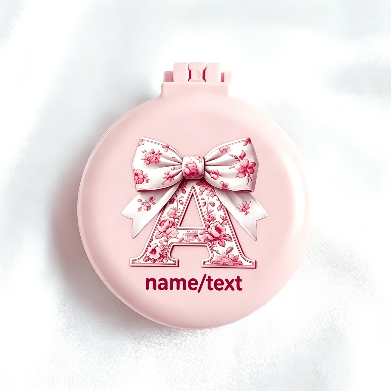 TEMU 1pc Pink Bow & Letter Hair Comb With Mirror Suitable For Women, Mini Folding Mirror Comb With Air Cushion Massage Bristles, Portable Dual-use