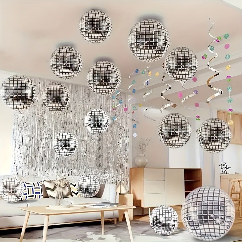 

13pcs Silvery Disco Balloon Set - 32", 22", 10" Metallic Mirror Balls For 70s & 80s Dance Parties, Birthdays, New Year's & Wedding Decorations