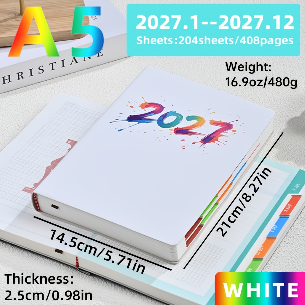 TEMU 2027 Hardcover A5 Year Planner With Tracking & Monthly Index - 204 Sheets/408 Pages -sized Diary Suitable For Daily Schedule, Office Use, Time