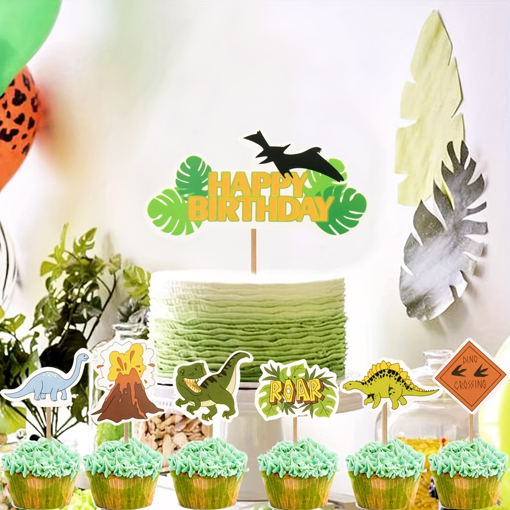 Set Compleanno Tema Dinosauri Decorazioni 3D Per Torta A Tema Dinosauri – 21 Pezzi, Per Compleanni E Feste Bambini Festa Dinosauri Vulcano Alberi
