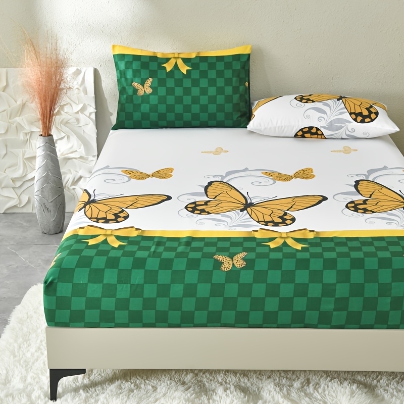 TEMU Juego de ropa de cama de mariposas rosas de 3 piezas - Sábana ajustable y de edredón suaves y cómodas, tamaño individual/ - protector de colchón