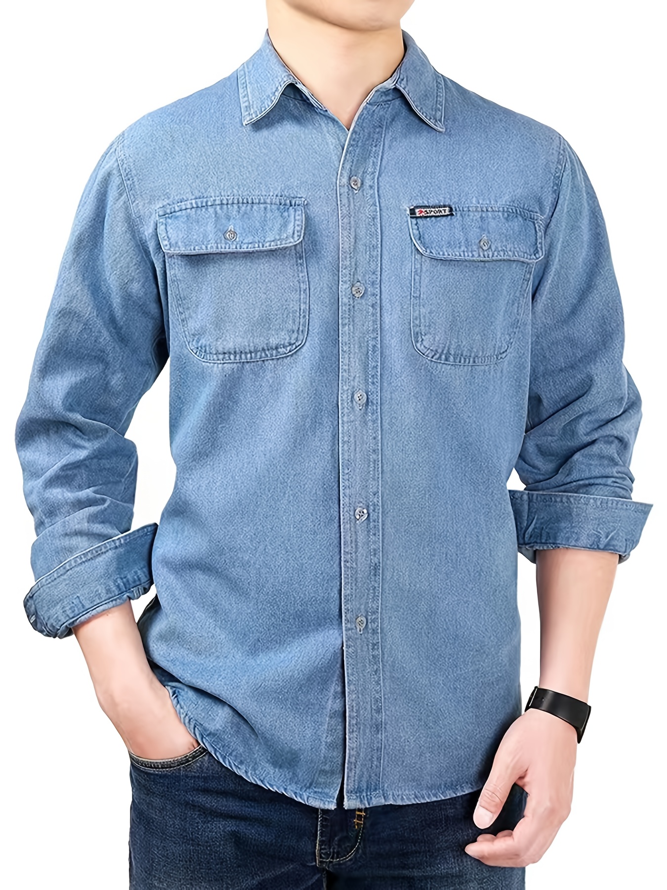 Men's Spring/Autumn Denim Shirt Long Sleeve Fashion Loose Casual Pure Summer Lightweight Workwear Labor Protection Jacket