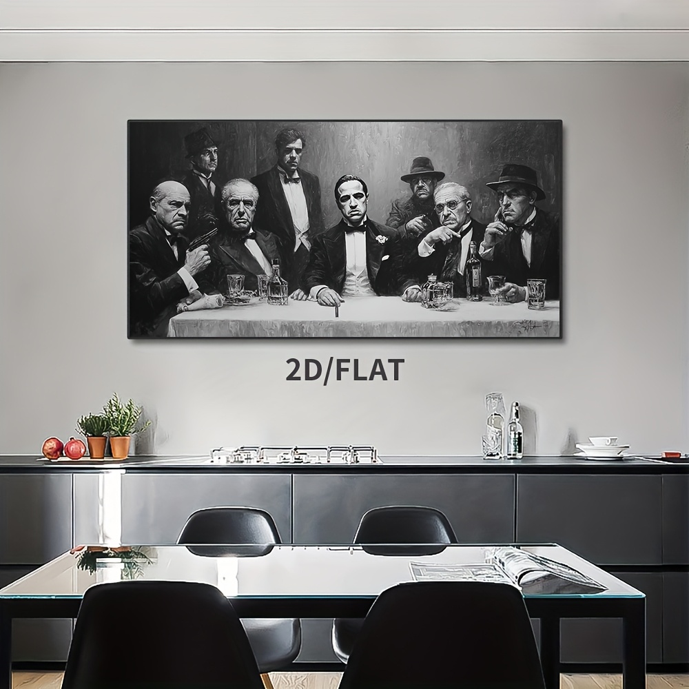 1 stuk Ongelijst Canvas Wanddecoratie Geïnspireerd op The Godfather - Zwart-Wit Mafia