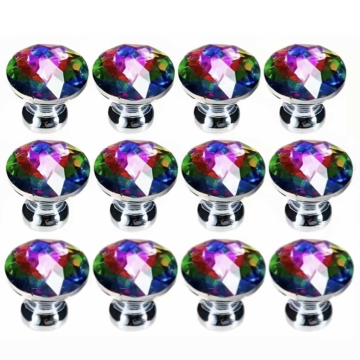 TEMU 12-pack Multicolor Crystal Cabinet Knobs, 1.18 Inch (. 30 Cm) Cabinet Dresser Knobs, Drawer Hardware With Screws, Diamond Glass Pulls