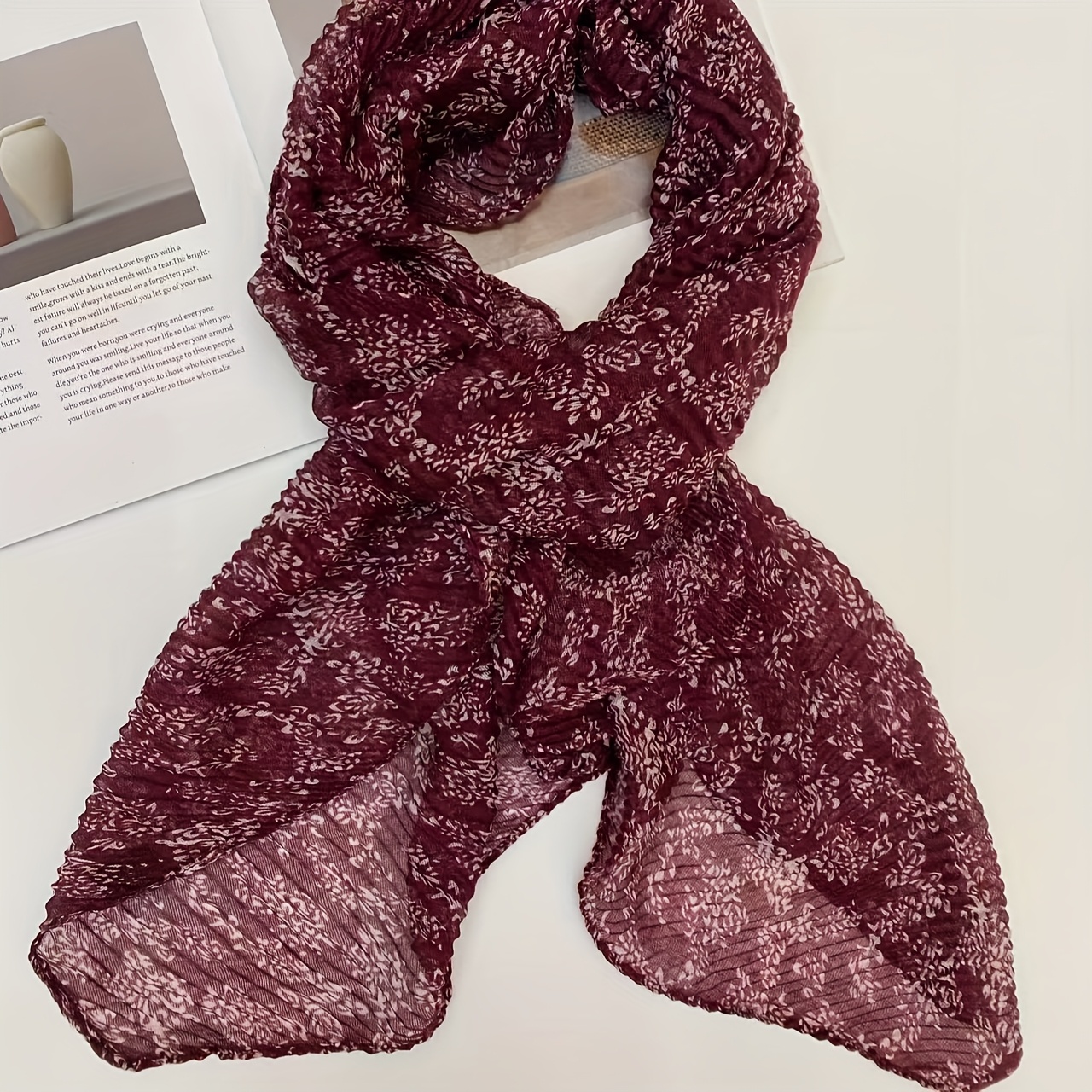 1pc Of Women's Small Phoenix Flower Print Crinkle Scarf