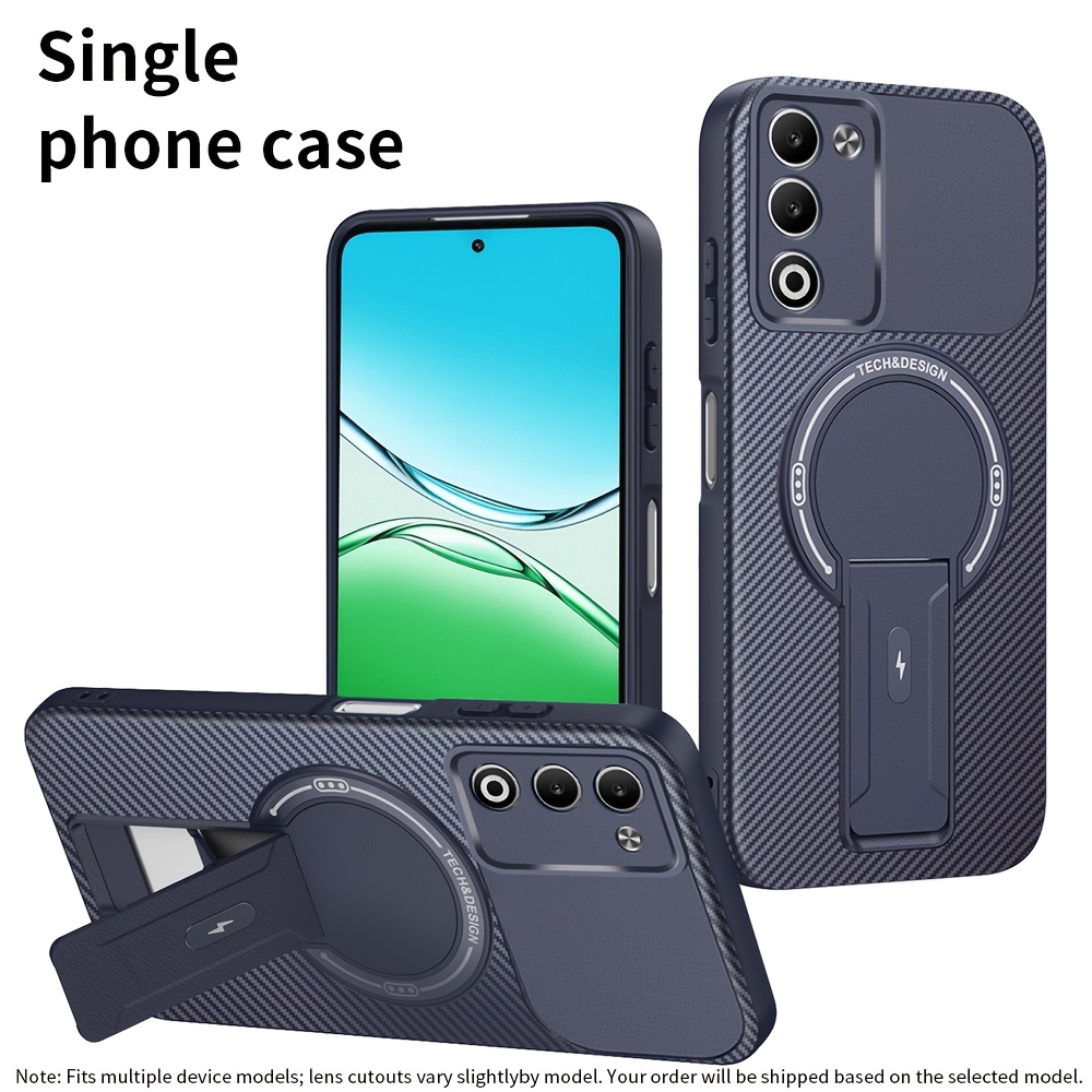 TEMU Phone Case - Magnetic Phone Case With Hidden Foldable Stand Compatible With Oppo A6 Pro A3 A3x A5 A5 Pro A3s A5x A60 A40 A6x 4g 5g, Carbon Fiber