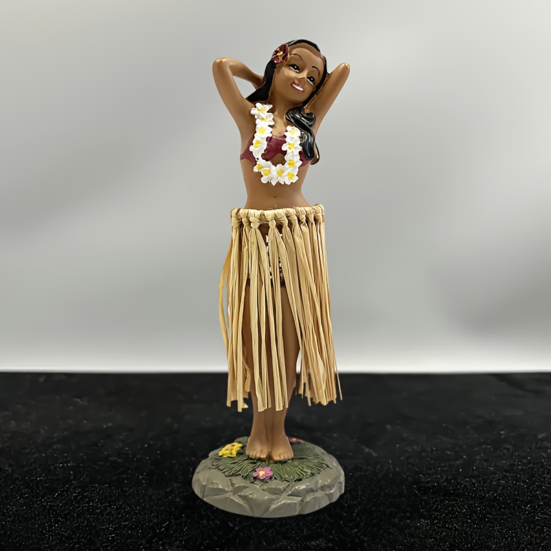 TEMU 1 Hawaiian Girl Hip-shaking Figurine, Resin Craft | Tropical Style Decoration, Mini Hawaiian Girl | Desktop Bookshelf Car Decor | Polynesian