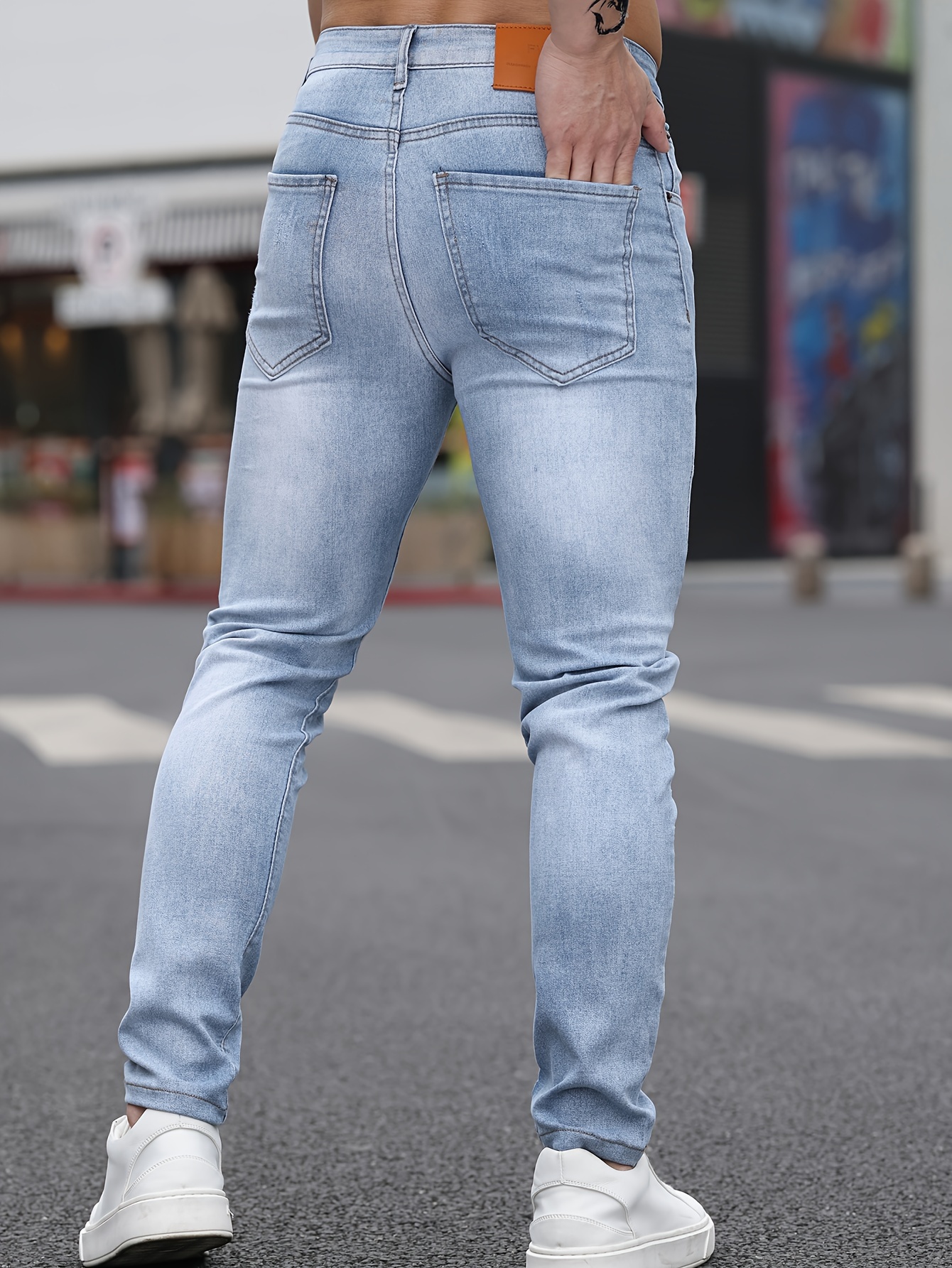 Light Blue Jeans For Men *'s Spring Light Blue Washed Denim Jeans