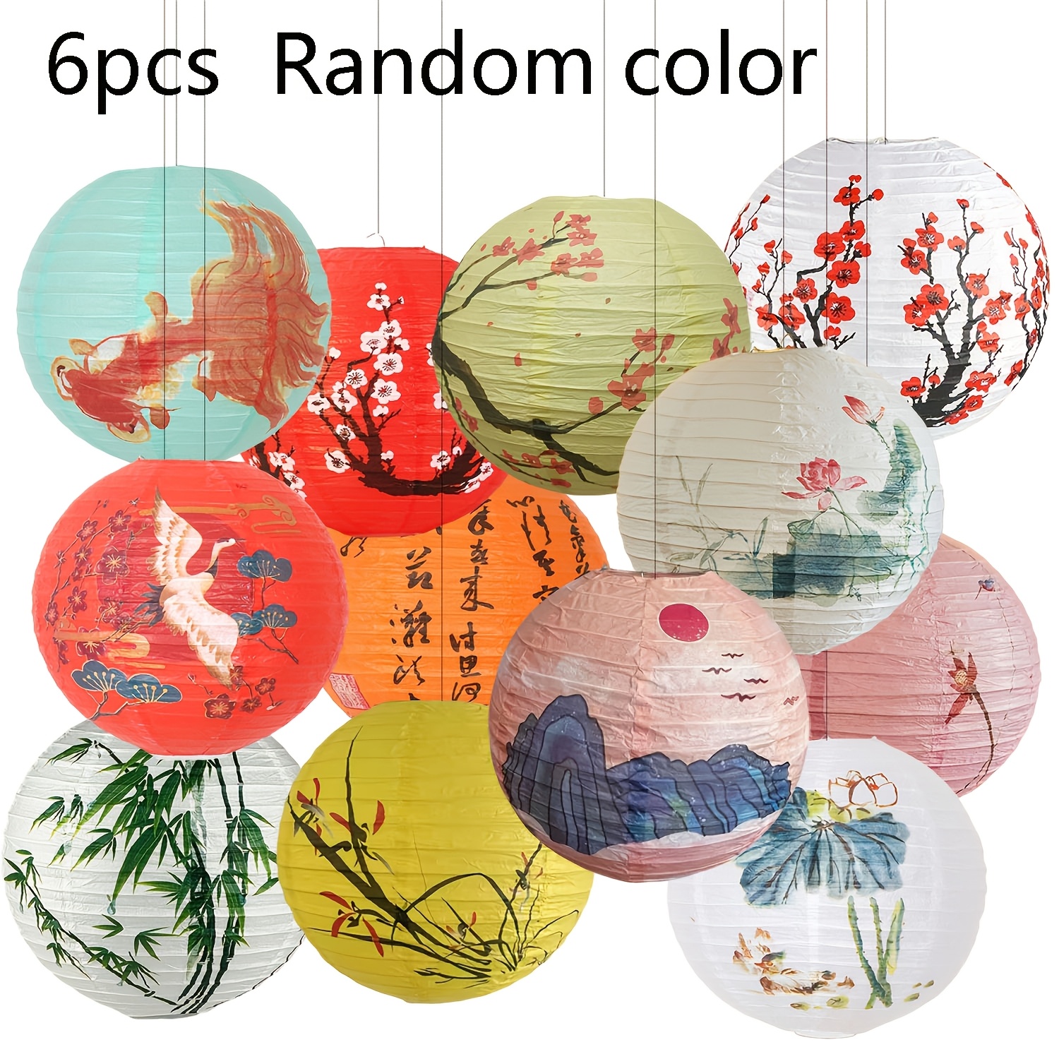 TEMU 6 Lanternes Traditionnelles de Couleurs Aléatoires | Lanternes en Papier Colorées pour Décoration de Extérieure, Éclairage de , Cheminée, Tea