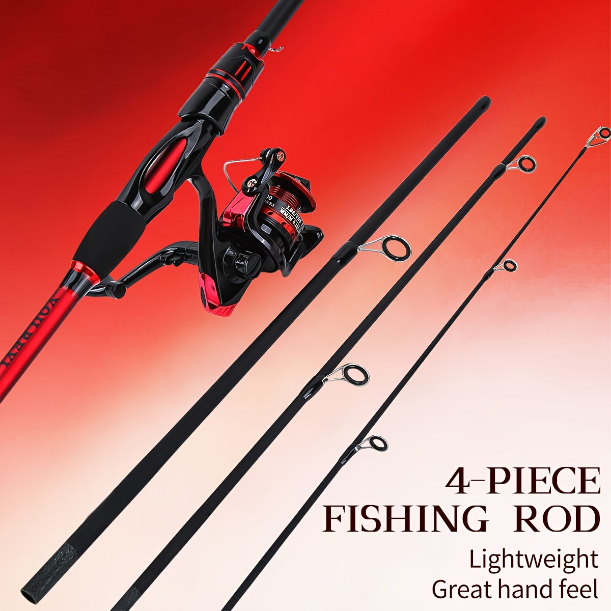 apusale 210 bocaoyuju 3 piece fishing pole black & red red black spinning fishing rod reel combo complete kit lures