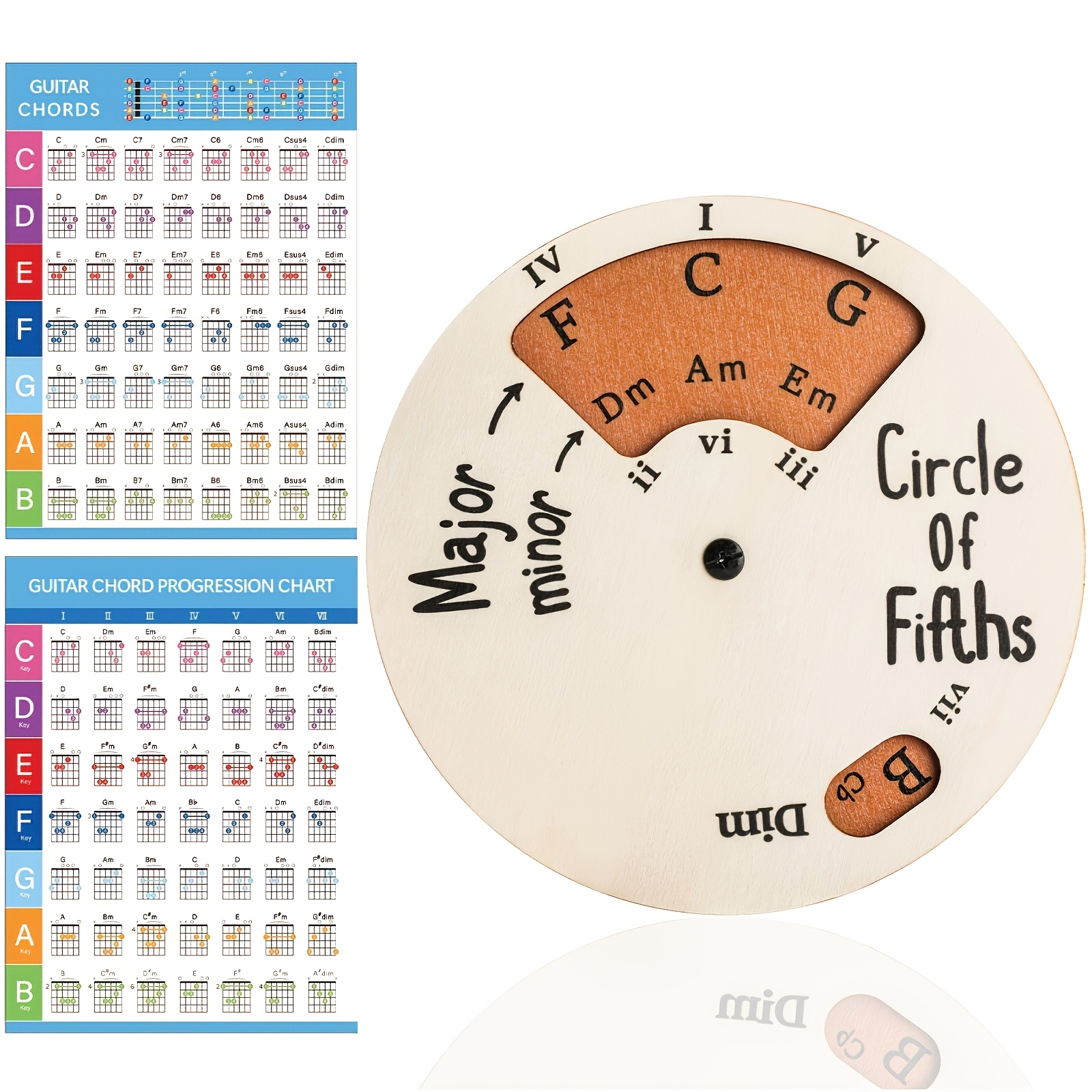 

Beginner-friendly Guitar Chord Wheel & Guide Set - 6.3" Diameter, Double-sided Chord Chart For Songwriting And Practice, Mixed Colors, Large Size, Songwriting Tool