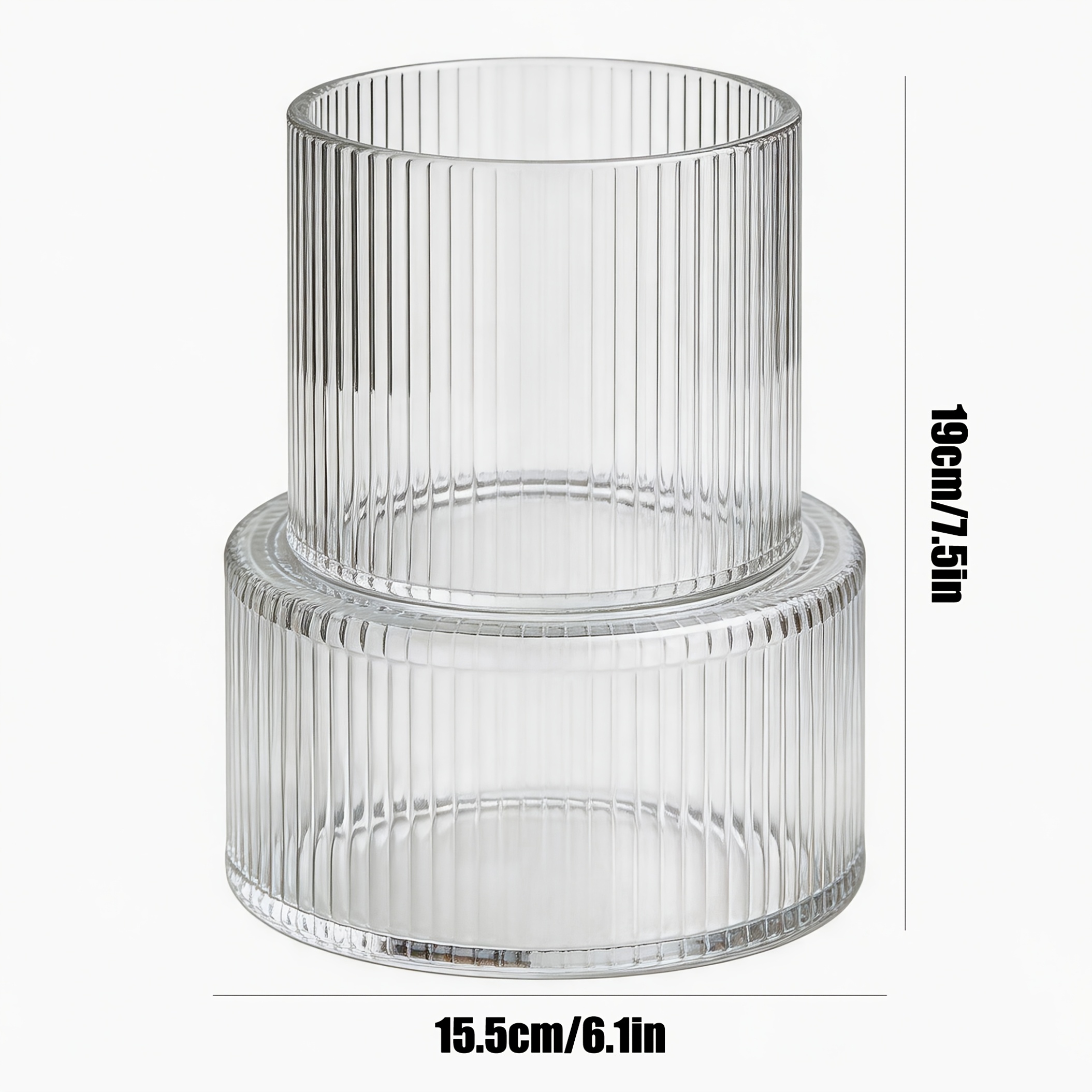 TEMU Elegant Striped Glass Vase, Transparent Ribbed Glass Vase, Modern Cylindrical Design Flower Vase, Fluted Clear Vases For Flowers, Vases For