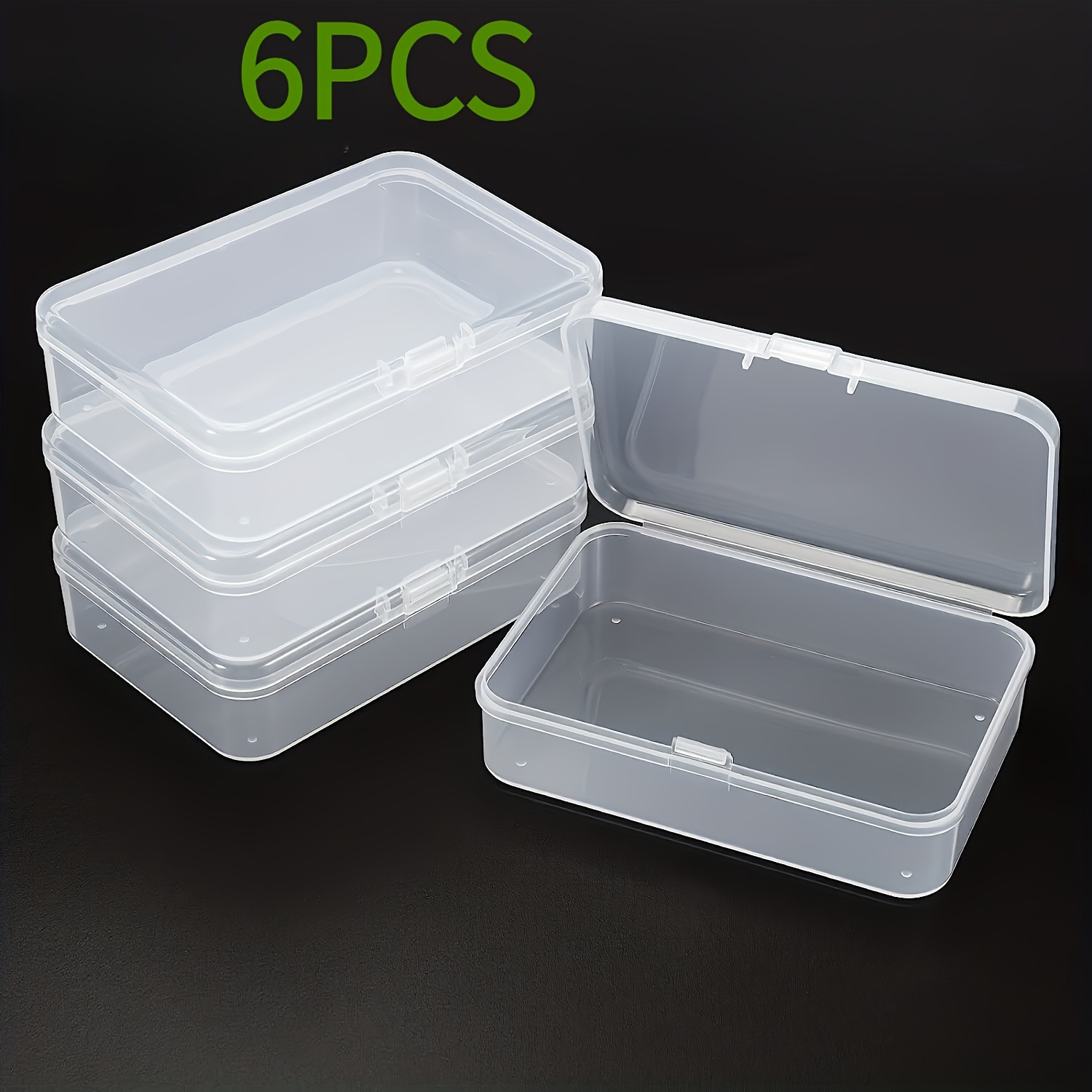 TEMU 6pcs Clear Plastic Storage Boxes, Transparent Containers, Portable Jewelry Cases, Flip-lid Organizer Boxes For Small Accessories, Portable