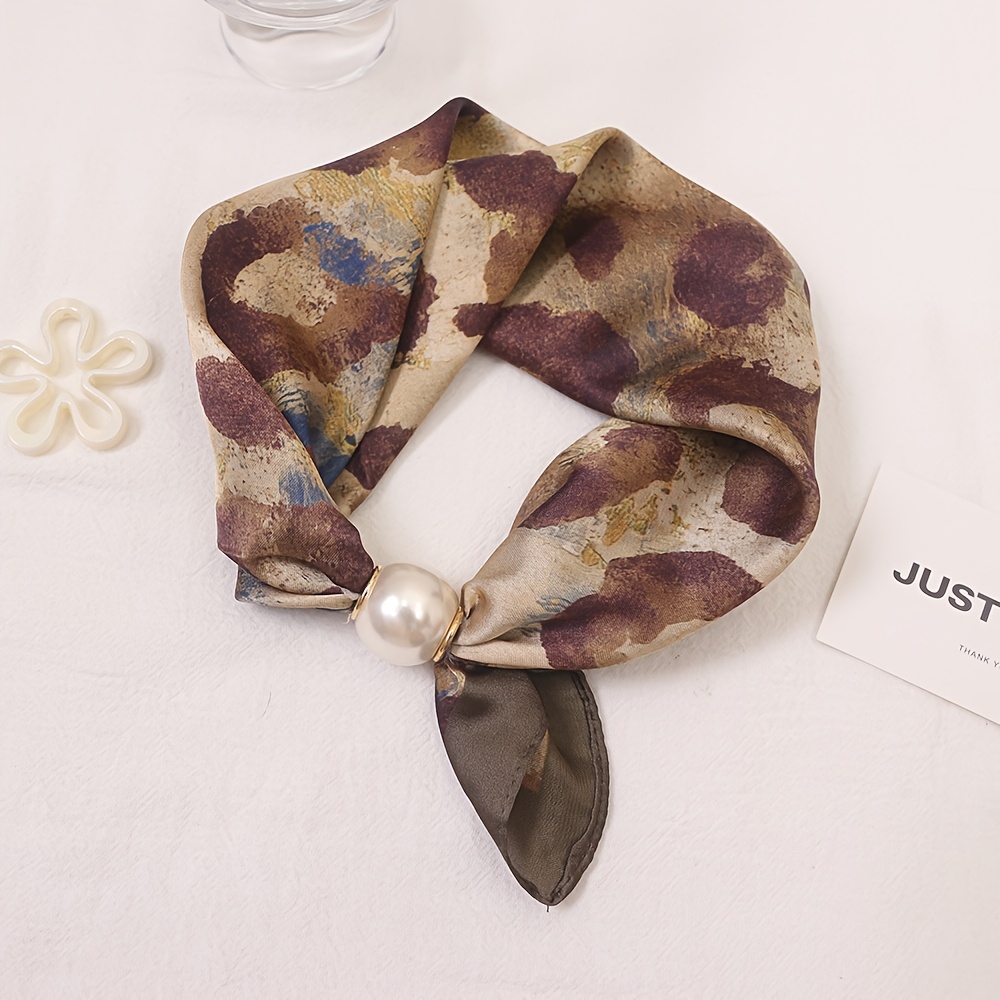TEMU Abstract Watercolor Smudge Scarf, No-tie Satin Square Scarf For , Artistic Commuting Decorative Neck Scarf, Morandi Gradient Oil Painting Style