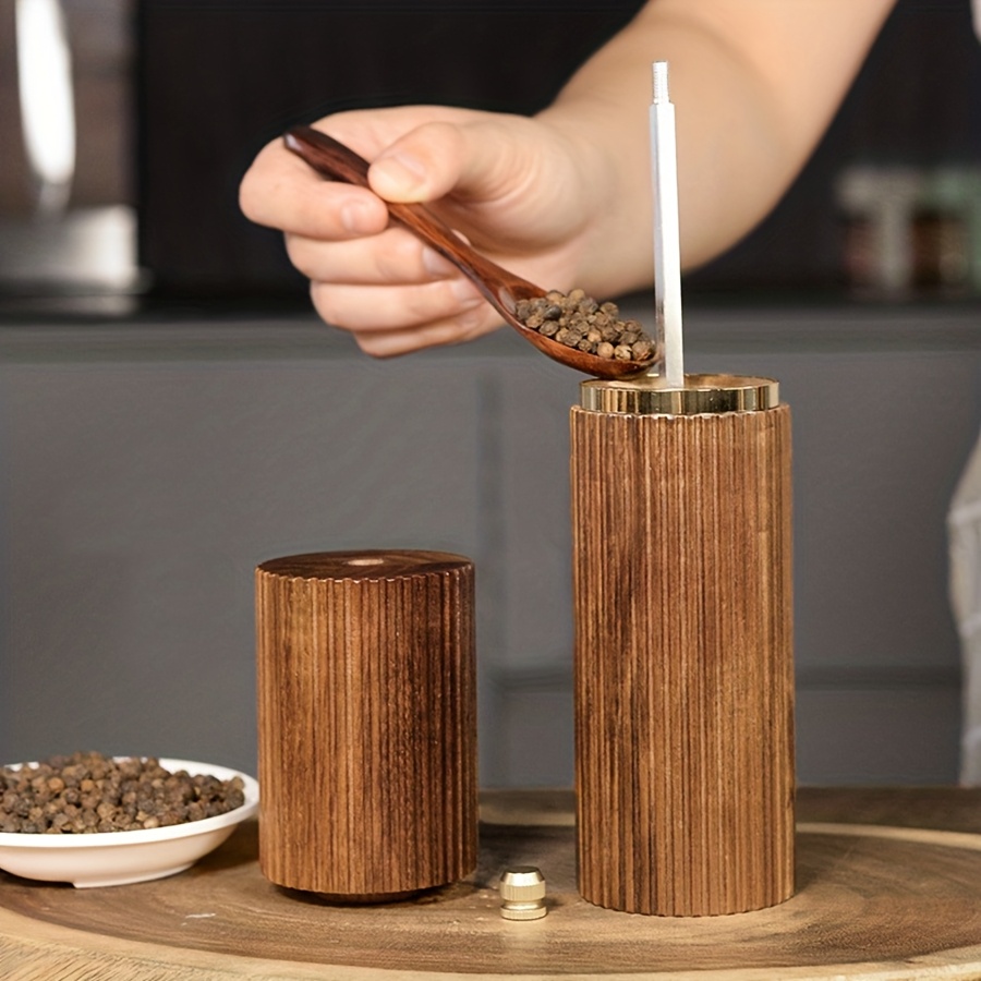 1Set, Acacia Wooden Salt And Pepper Grinder Set with Base, Refillable Salt And Pepper Grinder with Adjustable Coarseness, Acacia Wood Pepper Mill Manual, Salt And Pepper Shakers Matching Wooden Tray Ideal Gift for Christmas, Wedding, Valentine'S Day