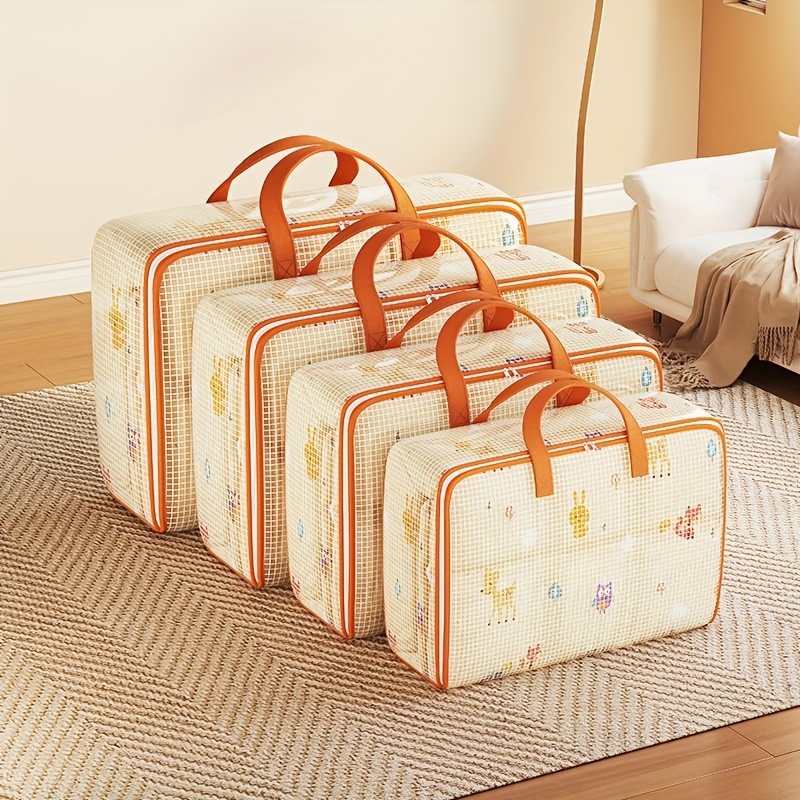 

4pcs Large Capacity Waterproof Storage Bag - Transparent Pvc Mesh With Zipper For Clothes, Quilts & Luggage Organization