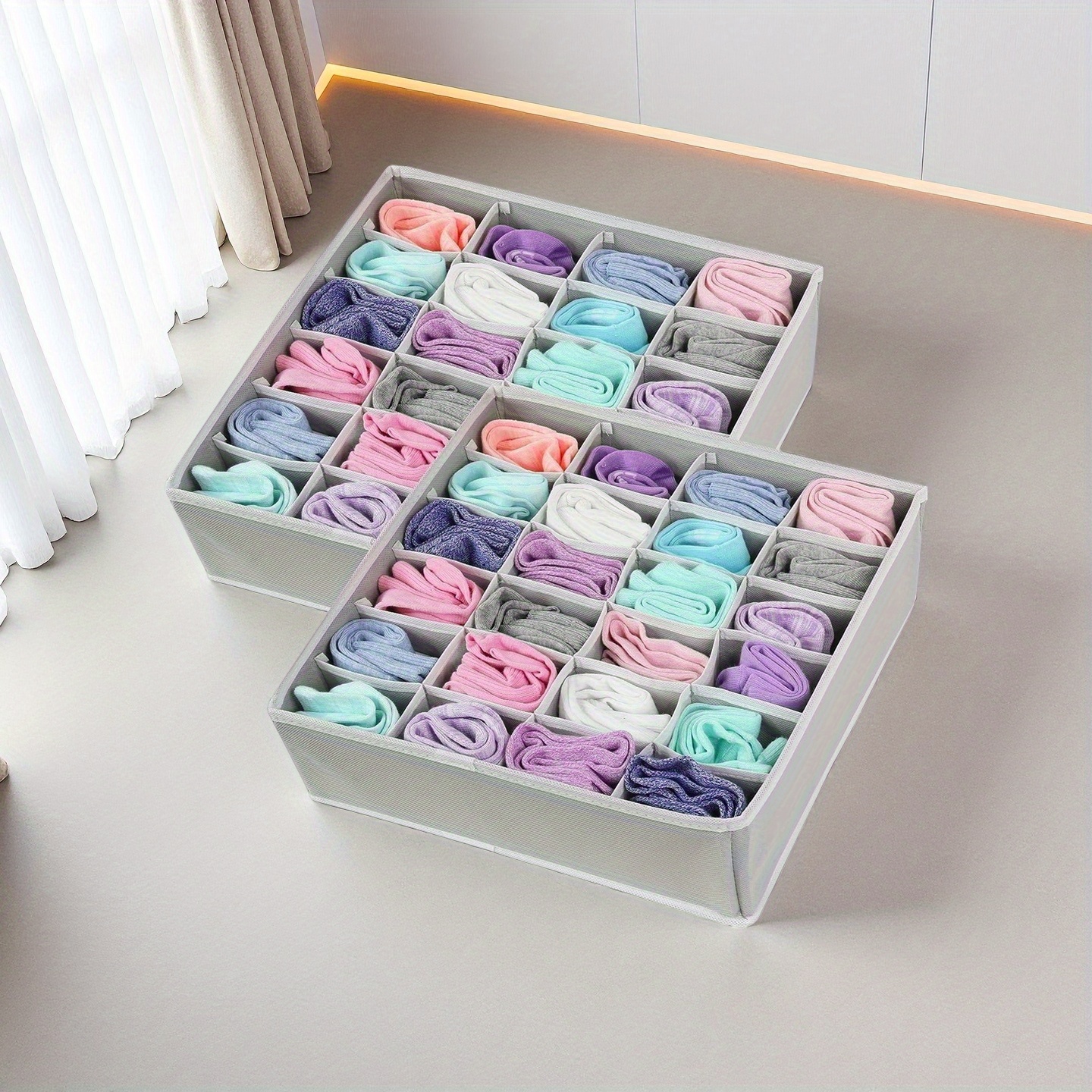24 compartment fabric storage box for socks and underwear foldable organizer with transparent lids ideal for drawer and closet organization   socks underwear and ties clothes organizer storage