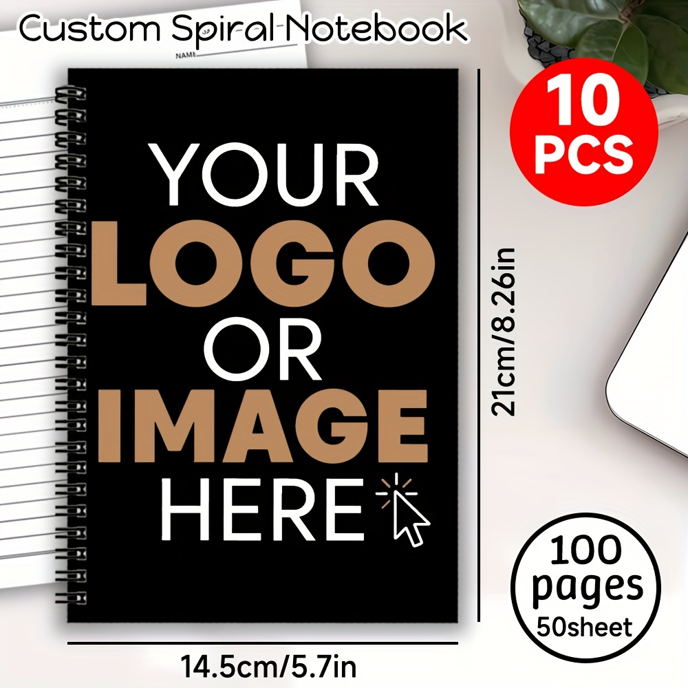 Custom Spiral Notebook Diary Set of 10 with Personalized Logo