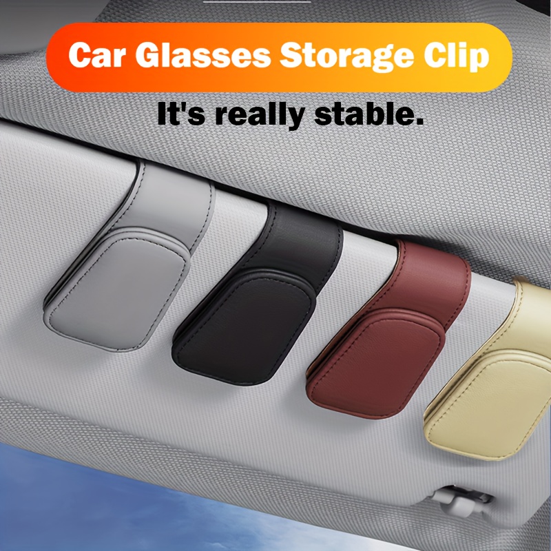 2pcs magnetic pu leather car sun visor glasses holder with card slot one hand operation fit driver side interior accessories gray black sleek   design onehandoperation clip