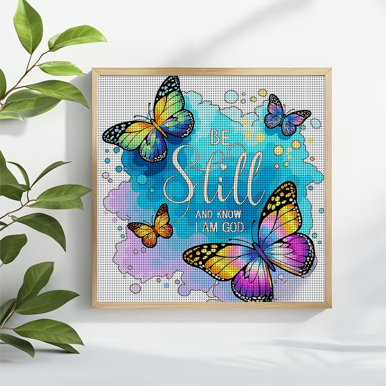 Cross Stitch Printed Kit, Frameless Colorful Butterfly Watercolor Pattern
