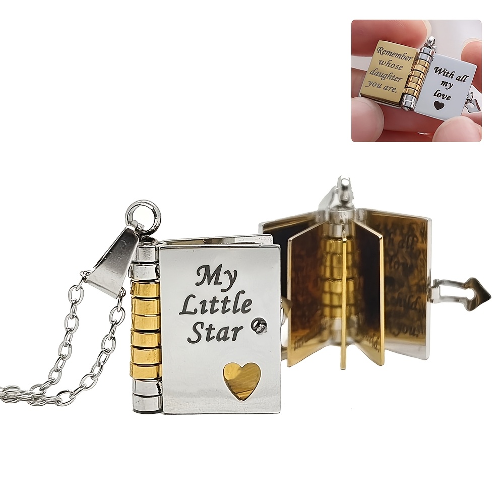 TEMU Collar Libro para Hija, Mi Increíble Hija Collar Libro para Regalos y Papá, Collares para Mujeres Abribles con 6 Páginas de Información Grabada,