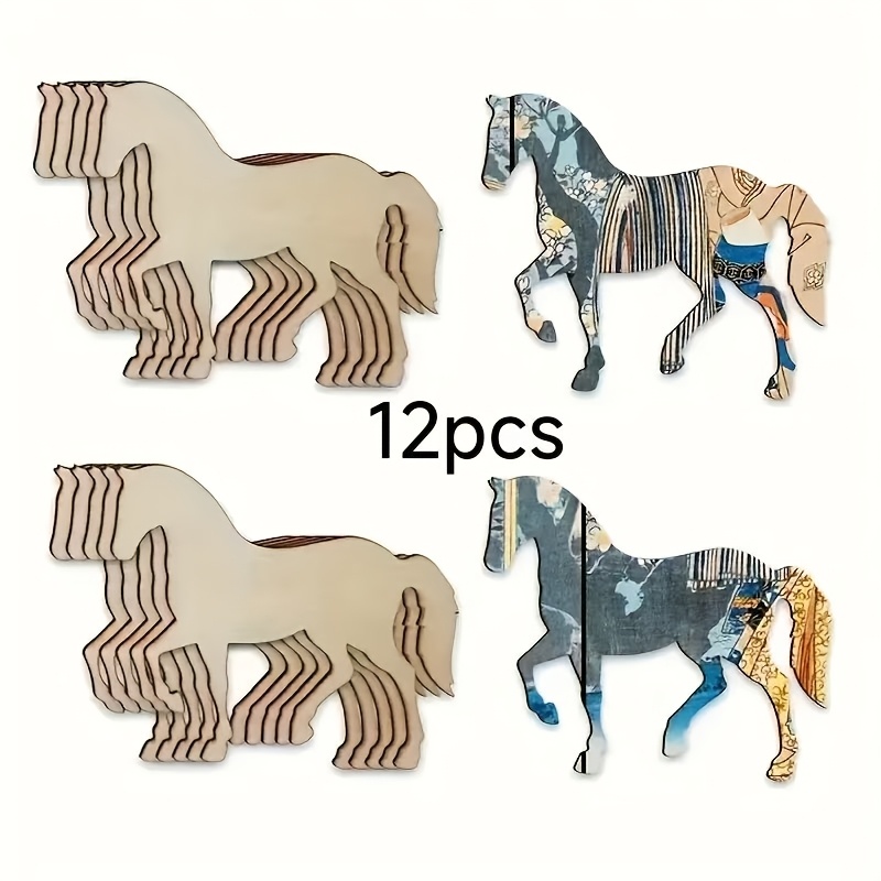 Image of 12 Wooden Horse-shaped Crafts For Decoration, Perfect For Christmas, Horse Racing, Graduation, And Holiday Parties