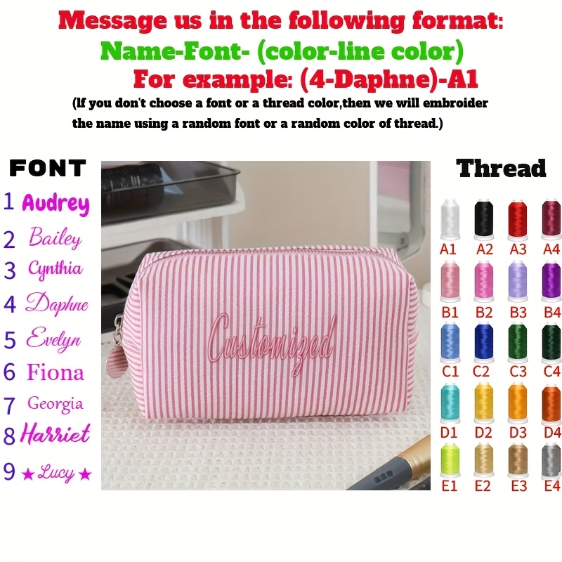 E-shop Personalisierte Seersucker-Makeup-Tasche Individuelle Brautjungfern-Makeup-Tasche Junggesellinnenabschiedsgeschenk Brautparty-Geschenk