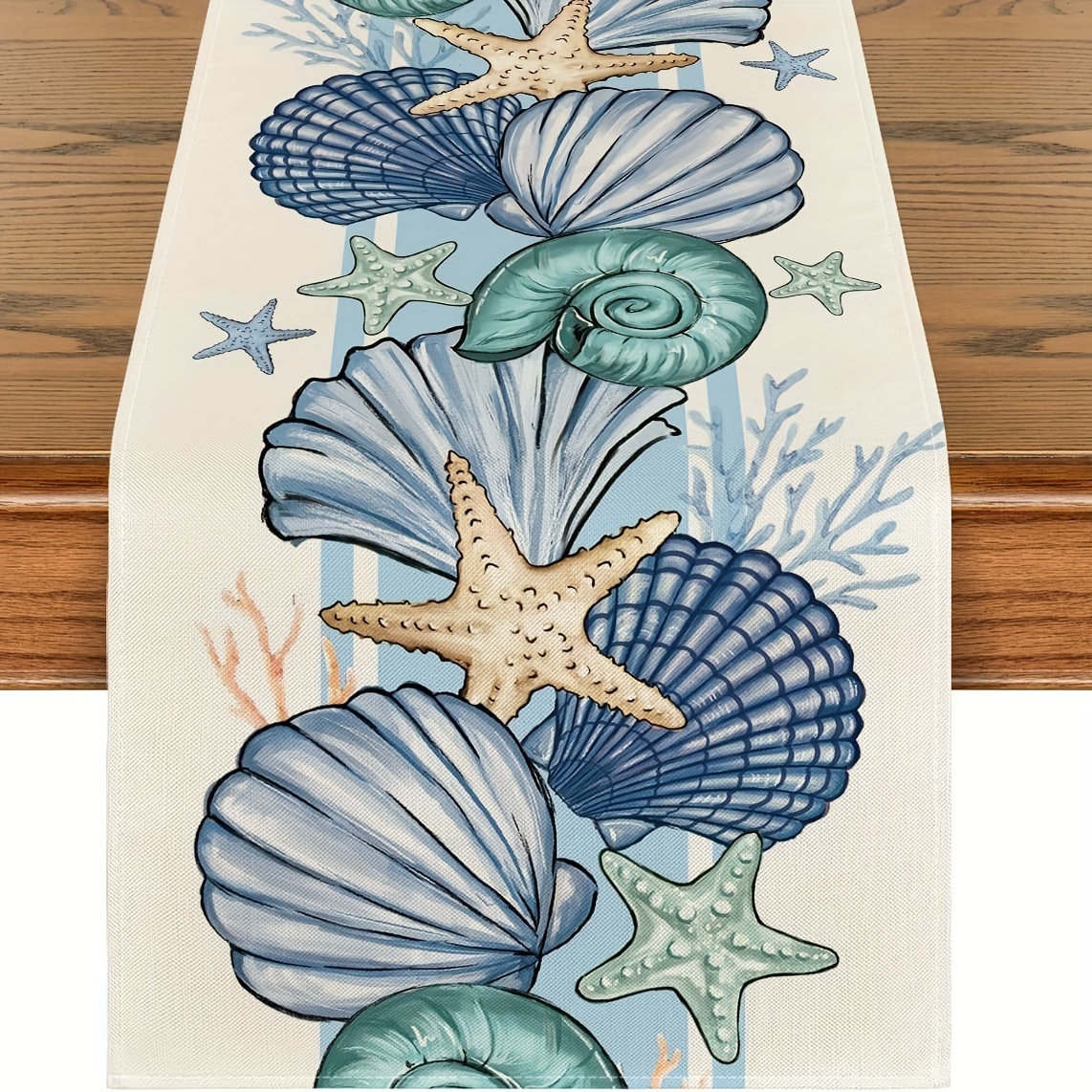 1pc, Summer Table Runner Featuring Sea Shells And Starfish, Ocean-themed Decoration For Dining And For Home Party Events
