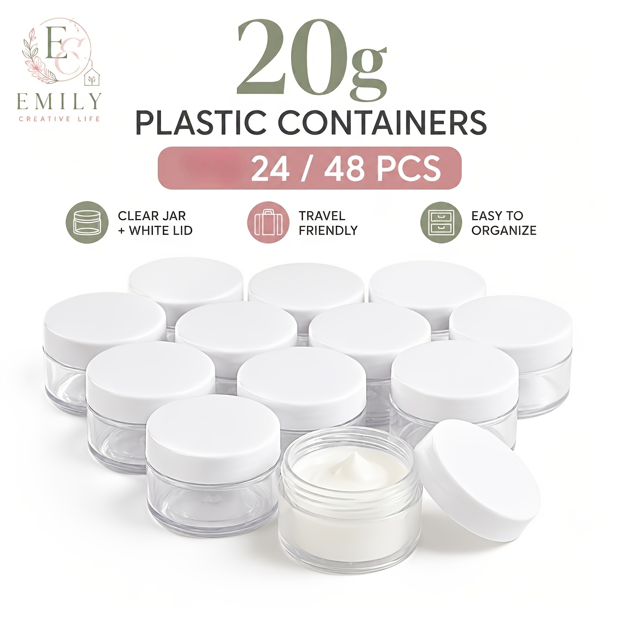* Stück 20 Gramm Leere Klare Plastikbehälter mit Deckel, Kleine Make-up Behälter, Runde Reise Kosmetik Dose für Beauty Produkt, Kosmetik, Creme, Lotion, Flüssigkeit, Basteln, Reiseaufbewahrung