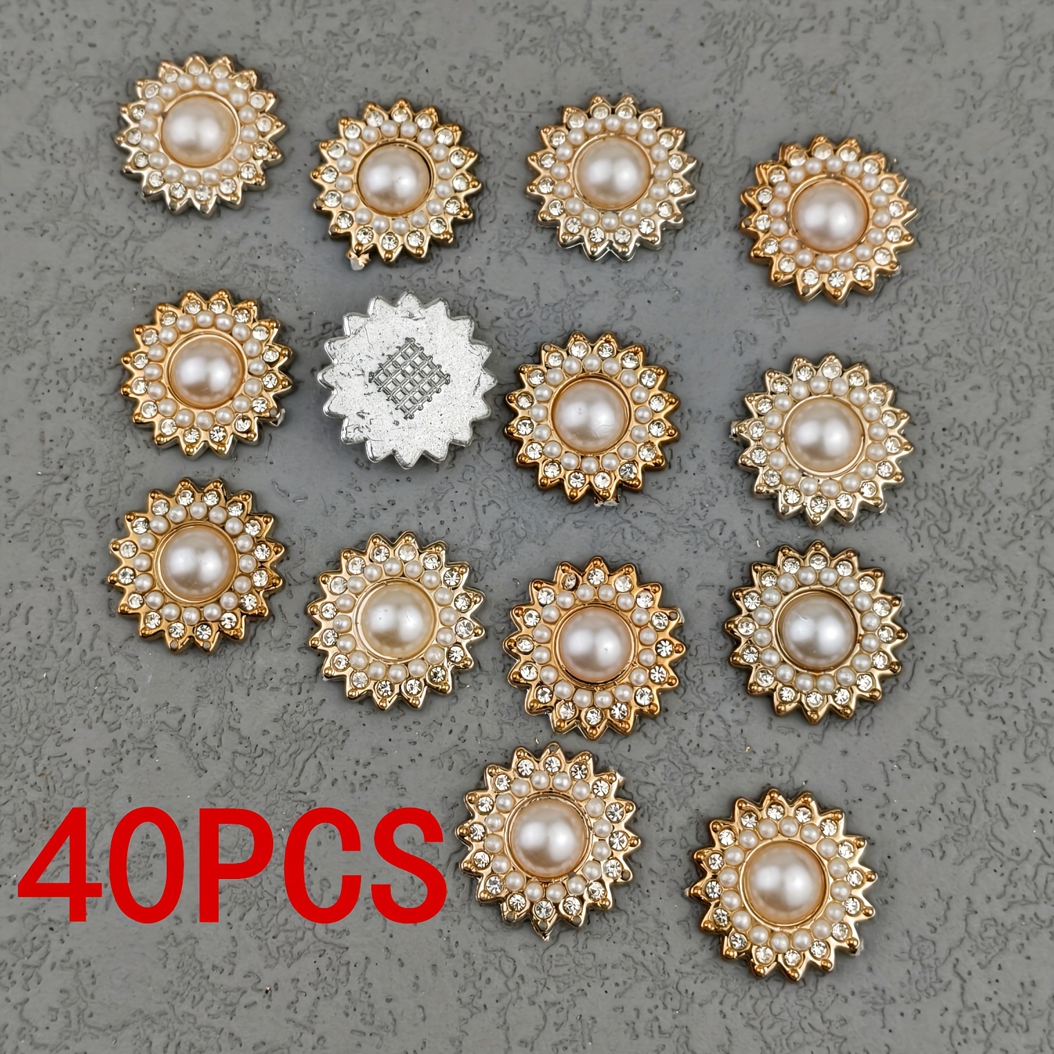 TEMU 40 Stück Goldene Runde Herzförmige Acryl-Perlen Strass Dekorative Patch-Perlen, Modische Kunststoff-Patches für DIY Hochzeitssträuße, für