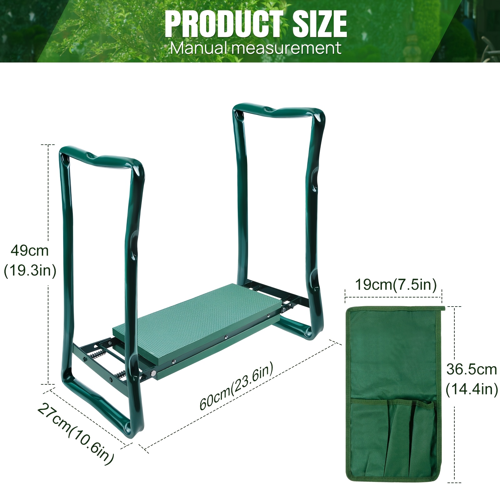 Image of Heavy Duty Garden Kneeler Seat With Handles And Tools Bag - 2 In 1 Multi-use Foldable Eva Foam Padded Garden Kneeler - Lightweight Portable Kneeling Stool For Gardening - Green